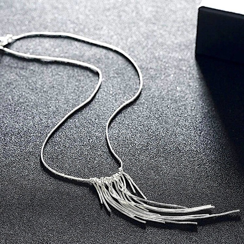 Tassel Sterling Silver Necklace Earrings Matching Set - Picture 7 of 8